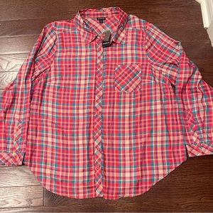 Torrid Plaid  Red  Blue Button Up Long Sleeve Shirt Women’s Plus Size 2X NEW